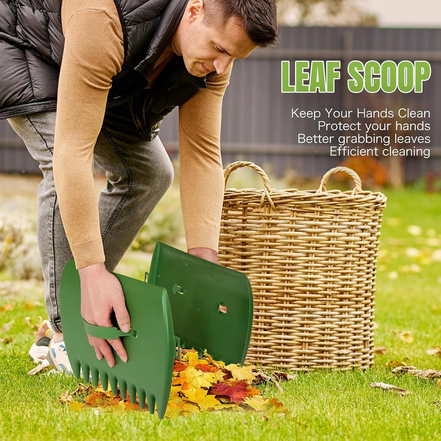 65 Inch 25 Tines Metal Leaf Rake Set with 32 Gal Bags Scoops, 18in Wide