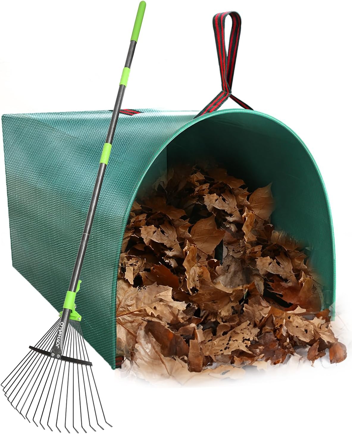 65 Inch 25 Tines Metal Leaf Rake Set with 32 Gal Bags Scoops, 18in Wide