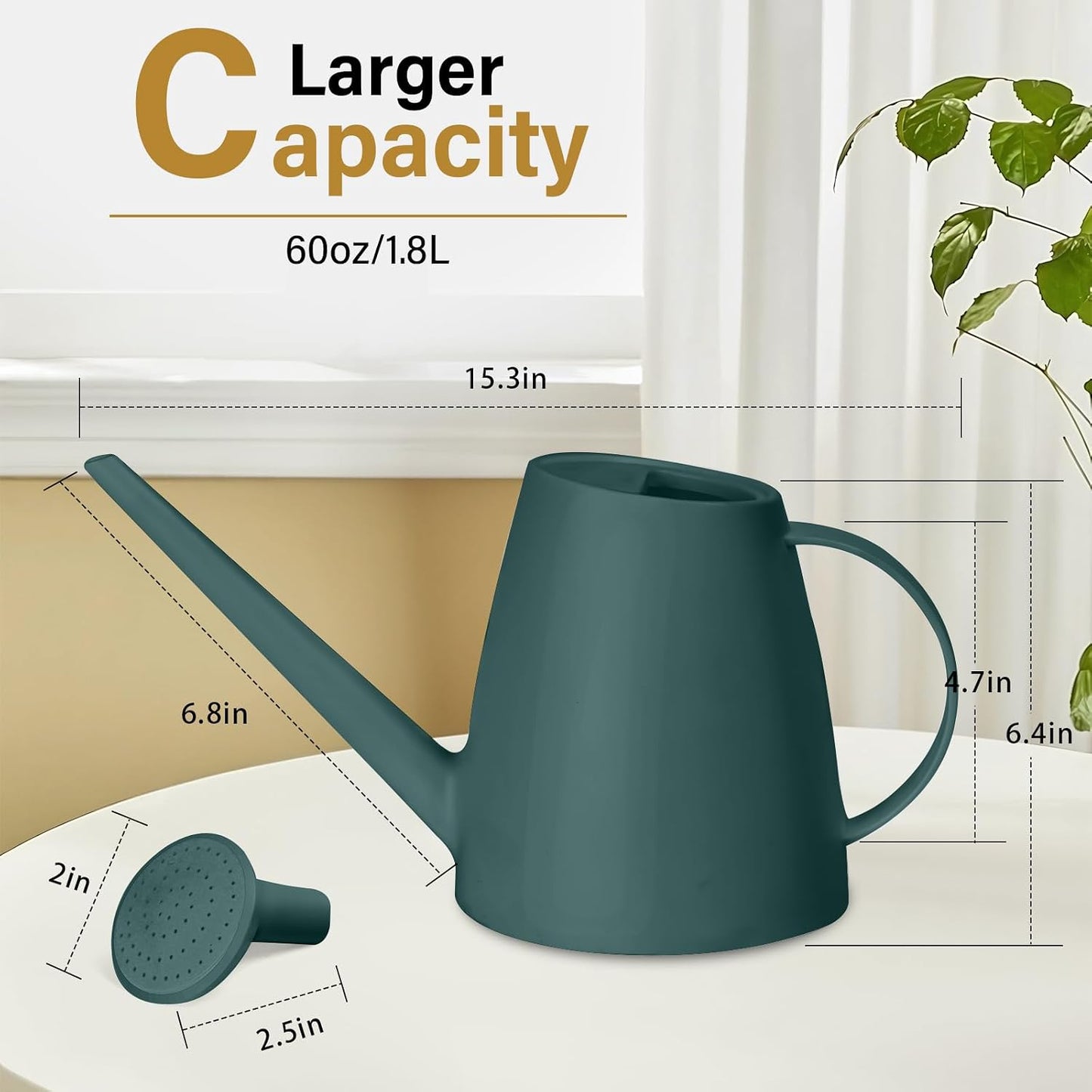 Plastic Watering Can for Home Plant Garden 1/2 Gallon Green