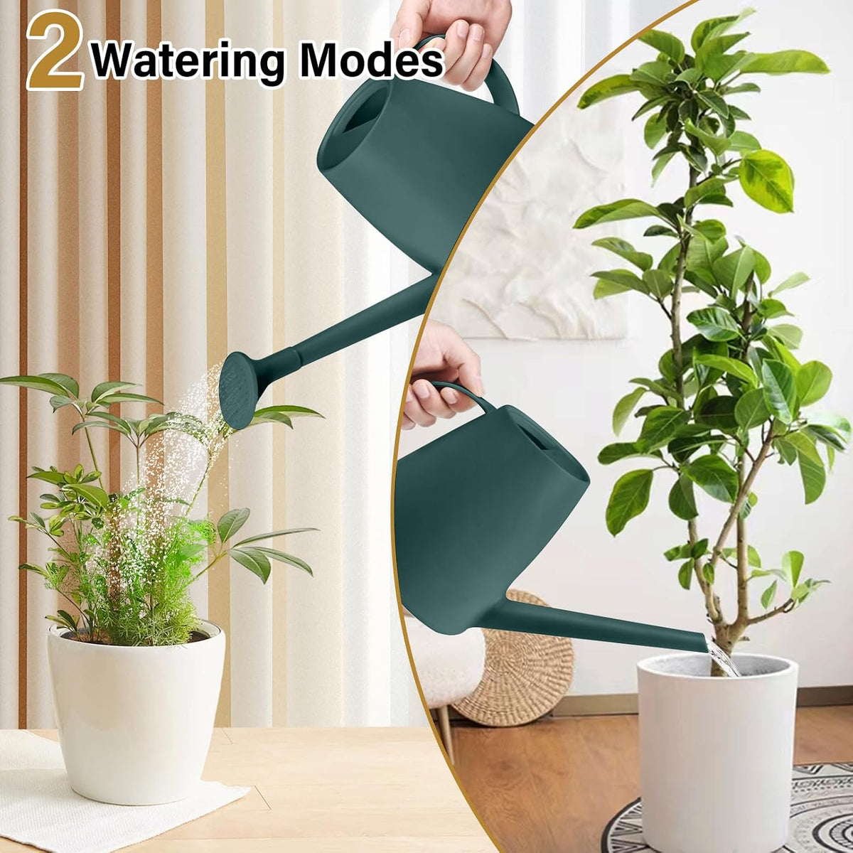Plastic Watering Can for Home Plant Garden 1/2 Gallon Green