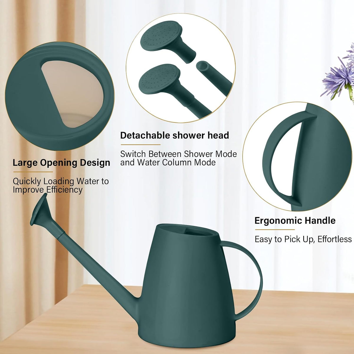 Plastic Watering Can for Home Plant Garden 1/2 Gallon Green