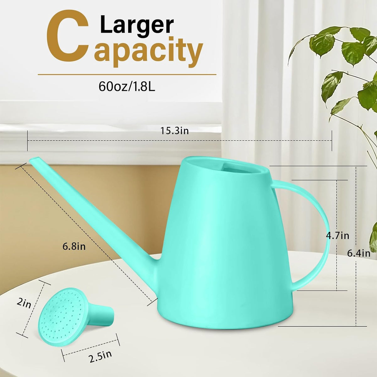 Plastic Watering Can for Home Plant Garden 1/2 Gallon Green