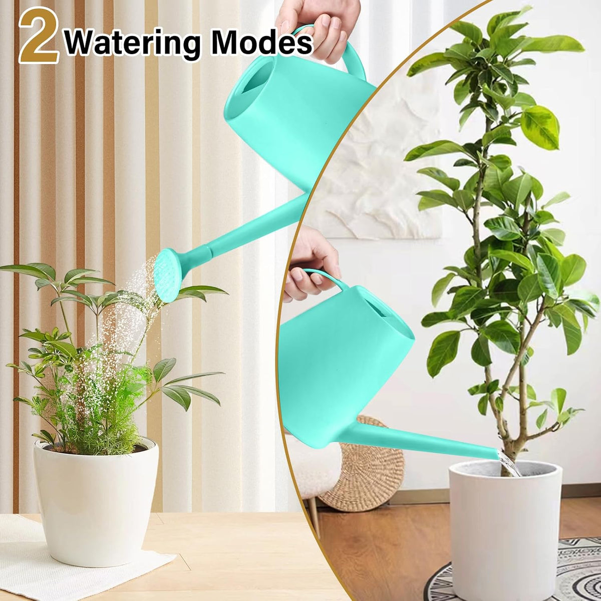 Plastic Watering Can for Home Plant Garden 1/2 Gallon Green