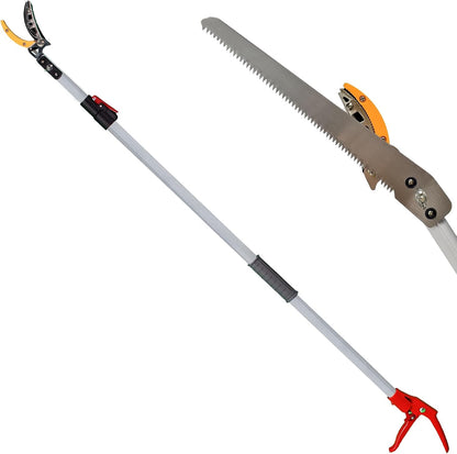 4.6-7.2FT Long Reach Tree Pruner, Telescopic Fruit Picker Pole Saw, Manual Extendable Aluminum Trimmer with Cut & Hold Clipper for Garden Orchard Branch Cutting