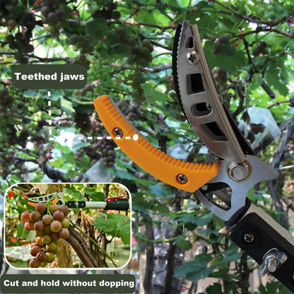 4.6-7.2FT Long Reach Tree Pruner, Telescopic Fruit Picker Pole Saw, Manual Extendable Aluminum Trimmer with Cut & Hold Clipper for Garden Orchard Branch Cutting