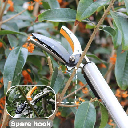 4.6-7.2FT Long Reach Tree Pruner, Telescopic Fruit Picker Pole Saw, Manual Extendable Aluminum Trimmer with Cut & Hold Clipper for Garden Orchard Branch Cutting