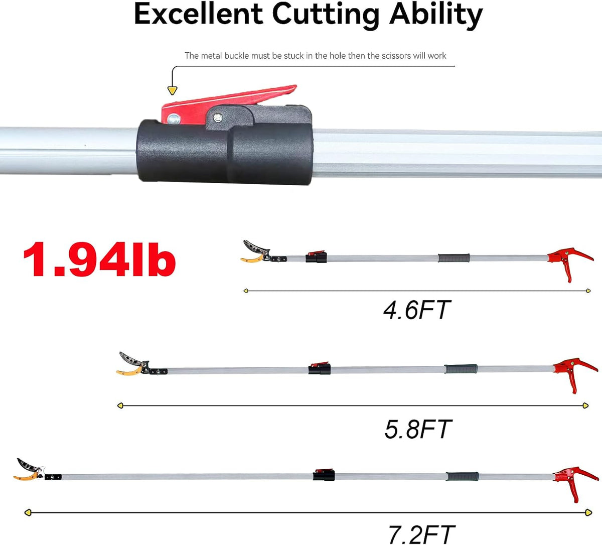 4.6-7.2FT Long Reach Tree Pruner, Telescopic Fruit Picker Pole Saw, Manual Extendable Aluminum Trimmer with Cut & Hold Clipper for Garden Orchard Branch Cutting