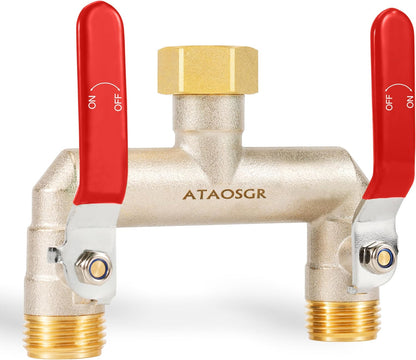Garden Hose Splitter, 2 Way Heavy Duty Outdoor Faucet Splitter, Extra Long Handles High Flow Hose Adapter,with Shutoff Valves,3/4" GHT Thread