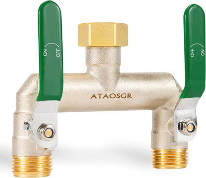 Garden Hose Splitter, 2 Way Heavy Duty Outdoor Faucet Splitter, Extra Long Handles High Flow Hose Adapter,with Shutoff Valves,3/4" GHT Thread