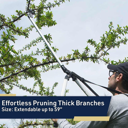 Tree Trimmer Pruning Shears - 59” Long Reach Pruner with Rotating Head and Sharp Bypass Loppers - Tree Branch Cutter for Branches Up to 1-3/8” - Lightweight Aluminum Pruners