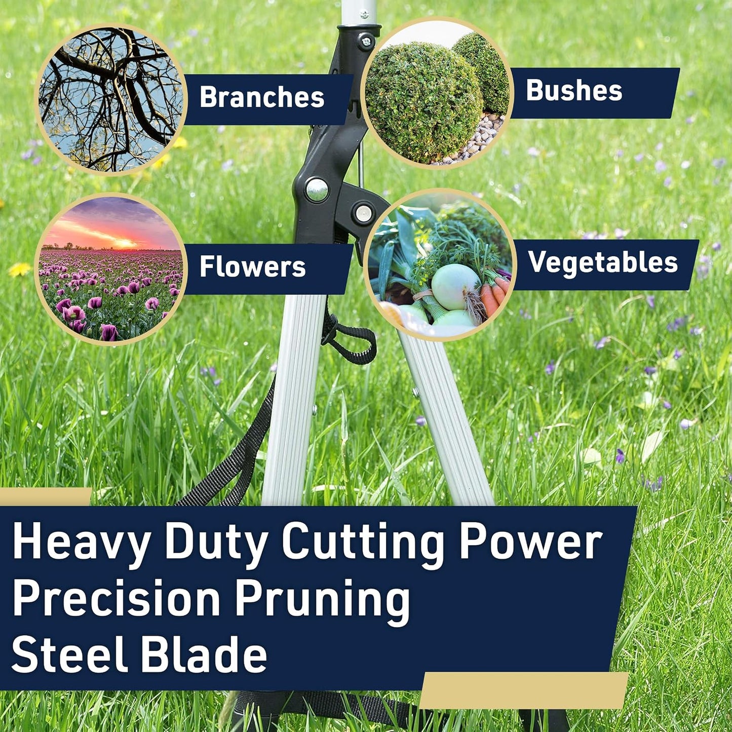 Tree Trimmer Pruning Shears - 59” Long Reach Pruner with Rotating Head and Sharp Bypass Loppers - Tree Branch Cutter for Branches Up to 1-3/8” - Lightweight Aluminum Pruners