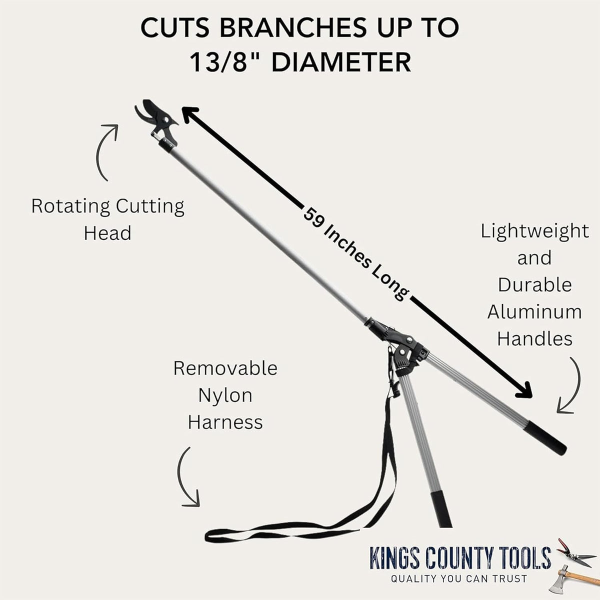 Tree Trimmer Pruning Shears - 59” Long Reach Pruner with Rotating Head and Sharp Bypass Loppers - Tree Branch Cutter for Branches Up to 1-3/8” - Lightweight Aluminum Pruners