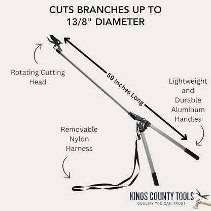 Tree Trimmer Pruning Shears - 59” Long Reach Pruner with Rotating Head and Sharp Bypass Loppers - Tree Branch Cutter for Branches Up to 1-3/8” - Lightweight Aluminum Pruners
