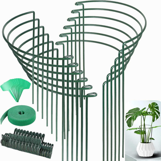 12 Pack Plant Support Stakes, Size 10"x16", Come with 15 Pcs Plant Labels, 20 Pcs Plant Clips, 7ft Plant Ties, Metal Garden Peony Cages and Supports for Potted Plants Tomato Hydrangea