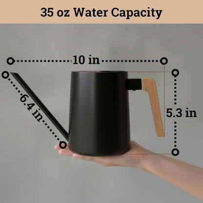 Metal Small Indoor Watering Can with Long Spout & Real Wood Handle, 35oz