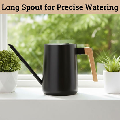 Metal Small Indoor Watering Can with Long Spout & Real Wood Handle, 35oz
