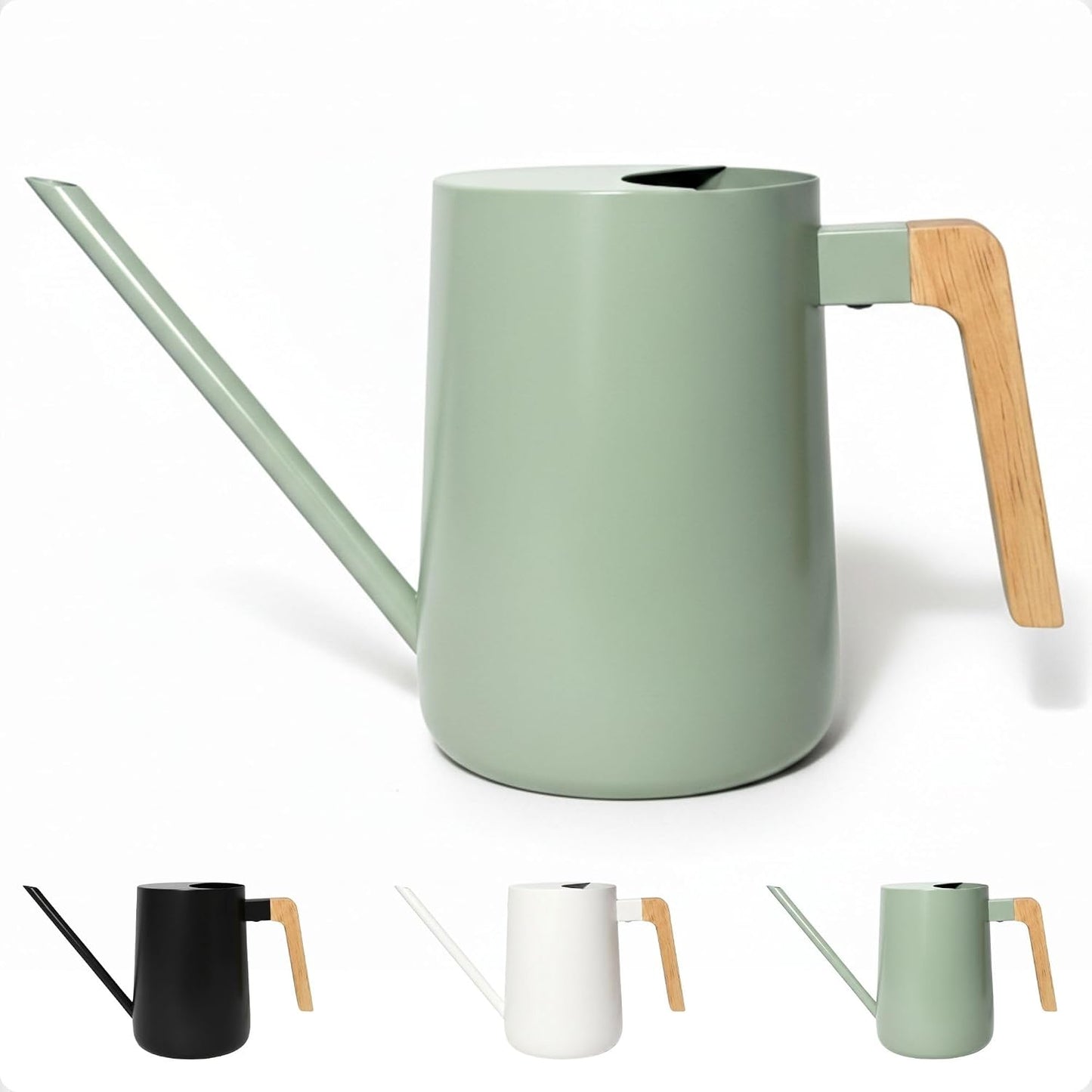 Metal Small Indoor Watering Can with Long Spout & Real Wood Handle, 35oz