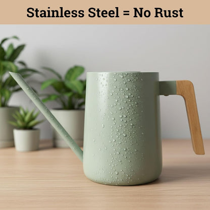 Metal Small Indoor Watering Can with Long Spout & Real Wood Handle, 35oz