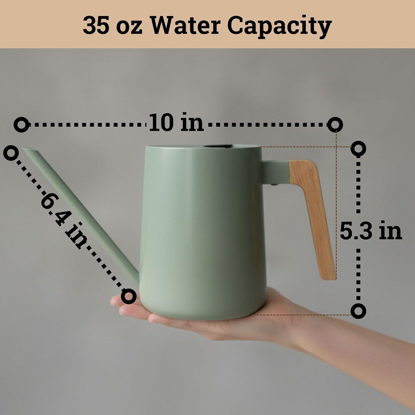 Metal Small Indoor Watering Can with Long Spout & Real Wood Handle, 35oz