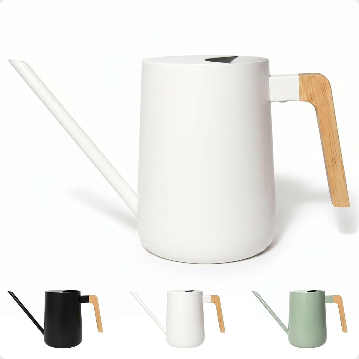 Metal Small Indoor Watering Can with Long Spout & Real Wood Handle, 35oz