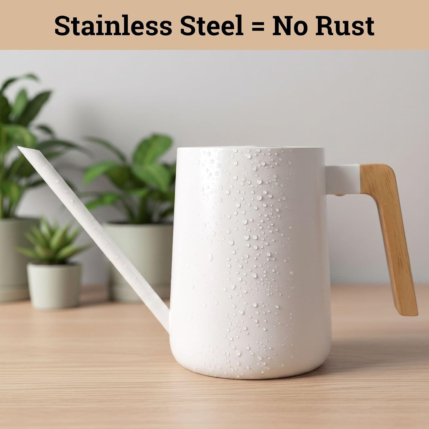 Metal Small Indoor Watering Can with Long Spout & Real Wood Handle, 35oz