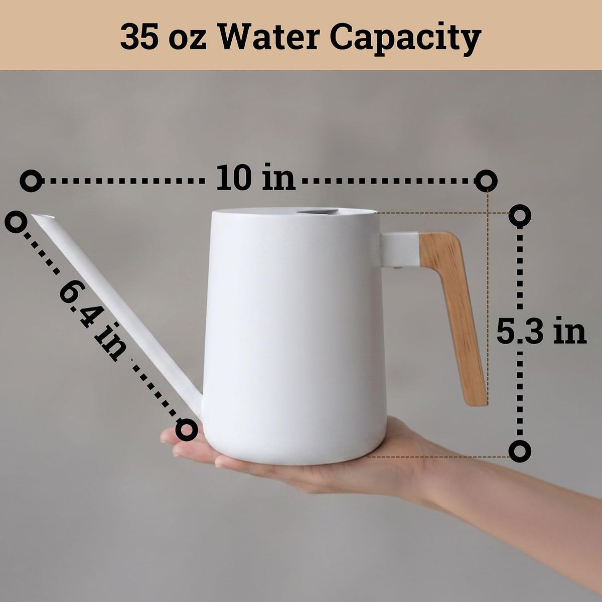 Metal Small Indoor Watering Can with Long Spout & Real Wood Handle, 35oz