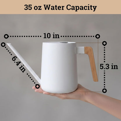 Metal Small Indoor Watering Can with Long Spout & Real Wood Handle, 35oz