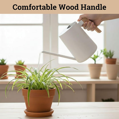 Metal Small Indoor Watering Can with Long Spout & Real Wood Handle, 35oz