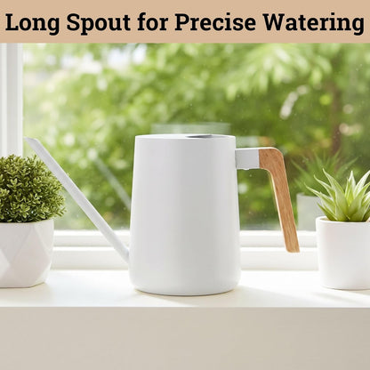 Metal Small Indoor Watering Can with Long Spout & Real Wood Handle, 35oz