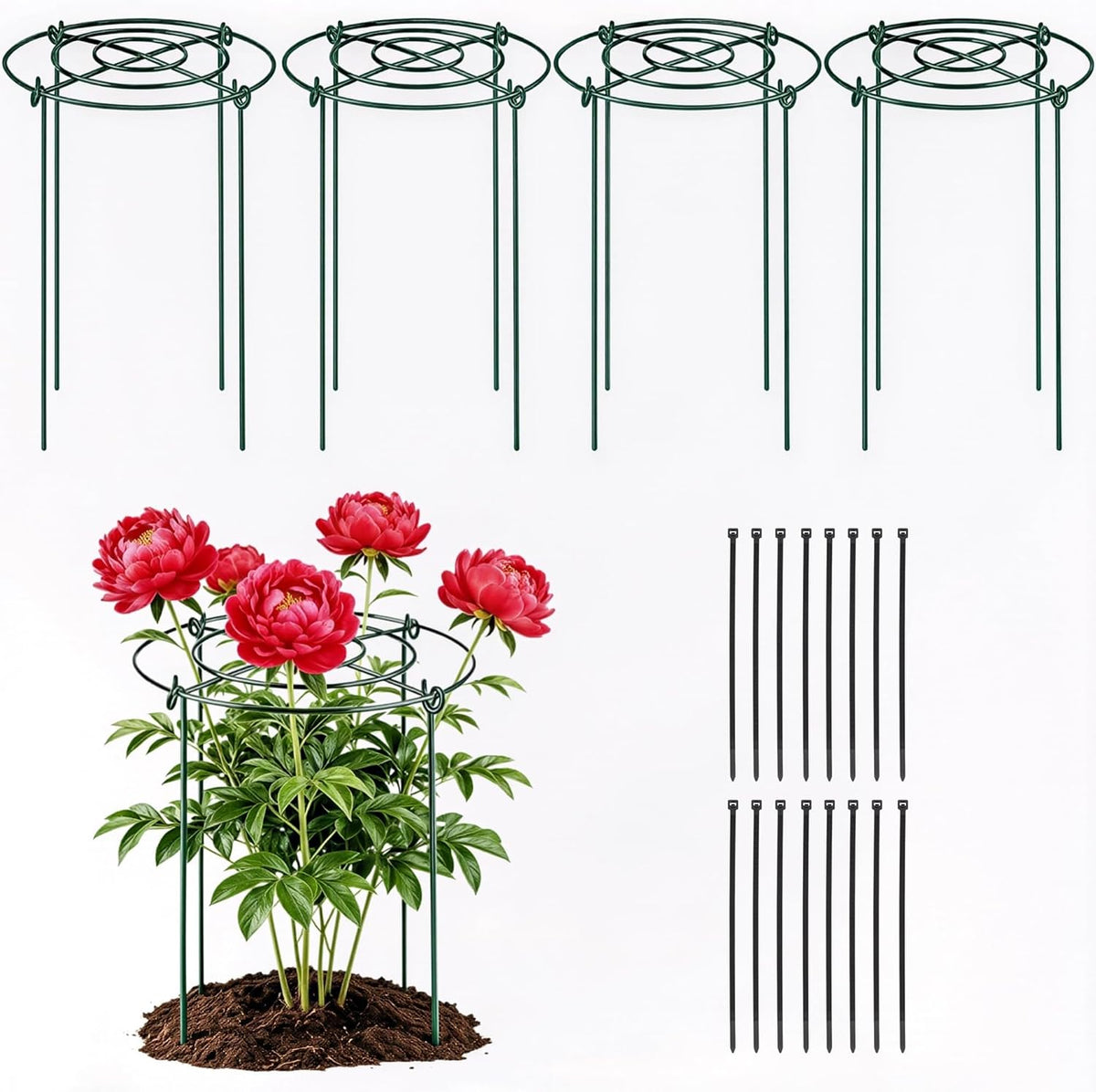4 Packs Peony Cages and Supports, 11.8"x16" Metal Plant Supports