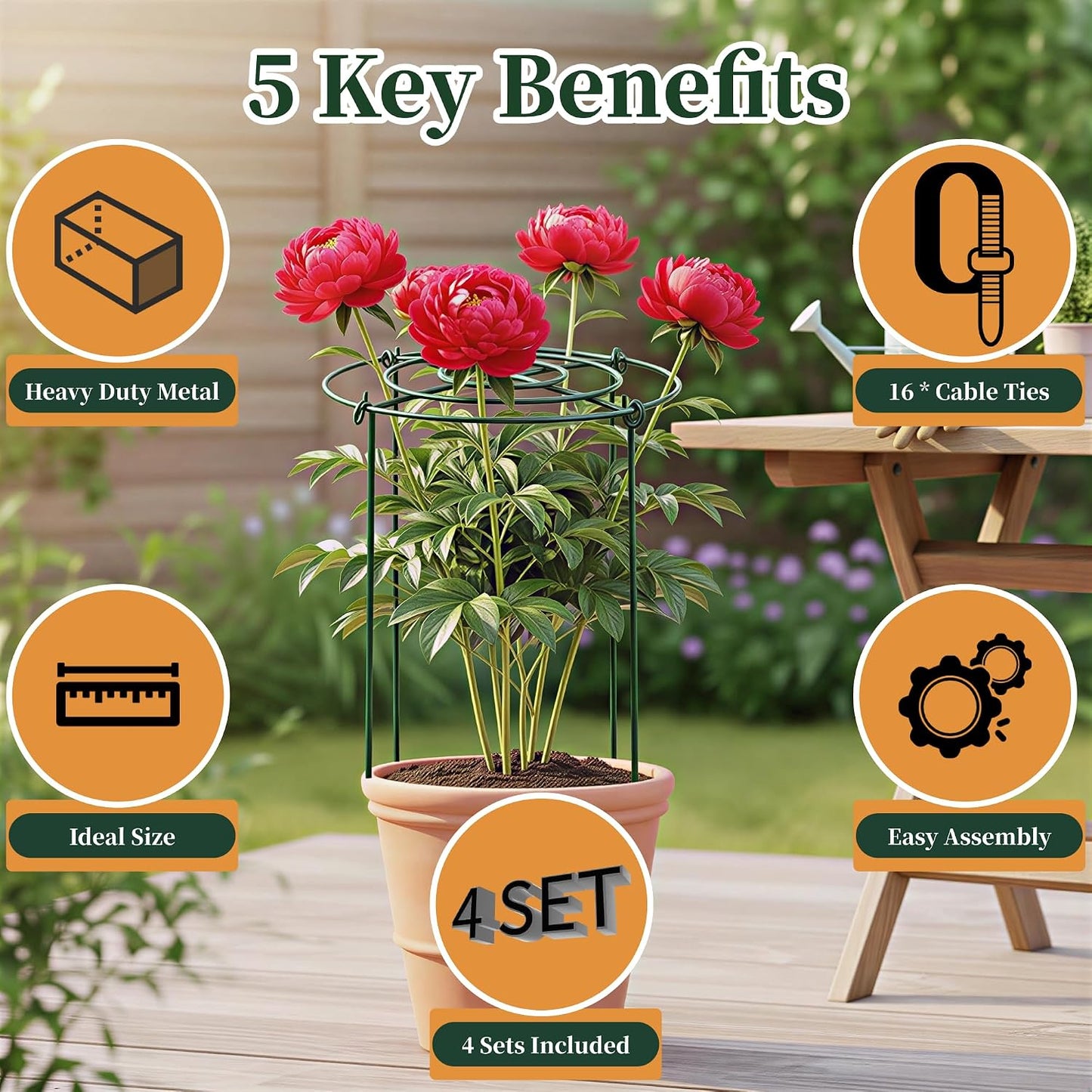 4 Packs Peony Cages and Supports, 11.8"x16" Metal Plant Supports