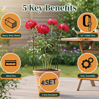 4 Packs Peony Cages and Supports, 11.8"x16" Metal Plant Supports