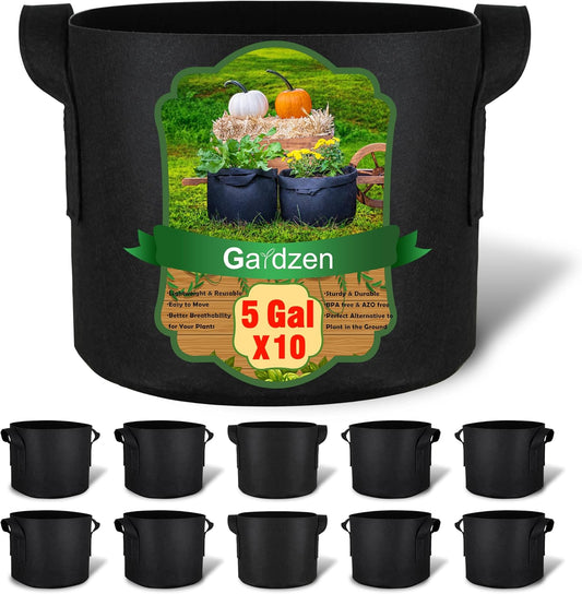 10-Pack 5 Gallon Grow Bags Fabric Pots with Heavy Duty Handles