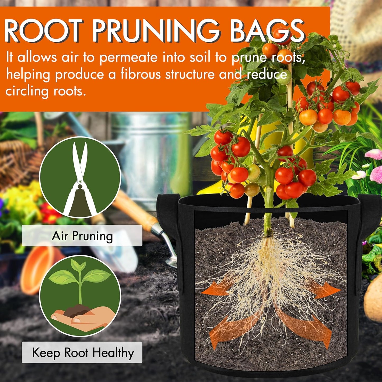 10-Pack 5 Gallon Grow Bags Fabric Pots with Heavy Duty Handles