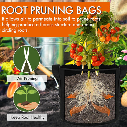 10-Pack 5 Gallon Grow Bags Fabric Pots with Heavy Duty Handles