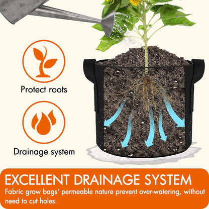 10-Pack 5 Gallon Grow Bags Fabric Pots with Heavy Duty Handles