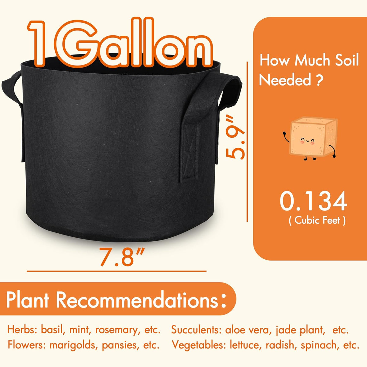10-Pack 5 Gallon Grow Bags Fabric Pots with Heavy Duty Handles