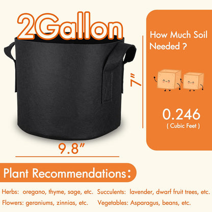 10-Pack 5 Gallon Grow Bags Fabric Pots with Heavy Duty Handles