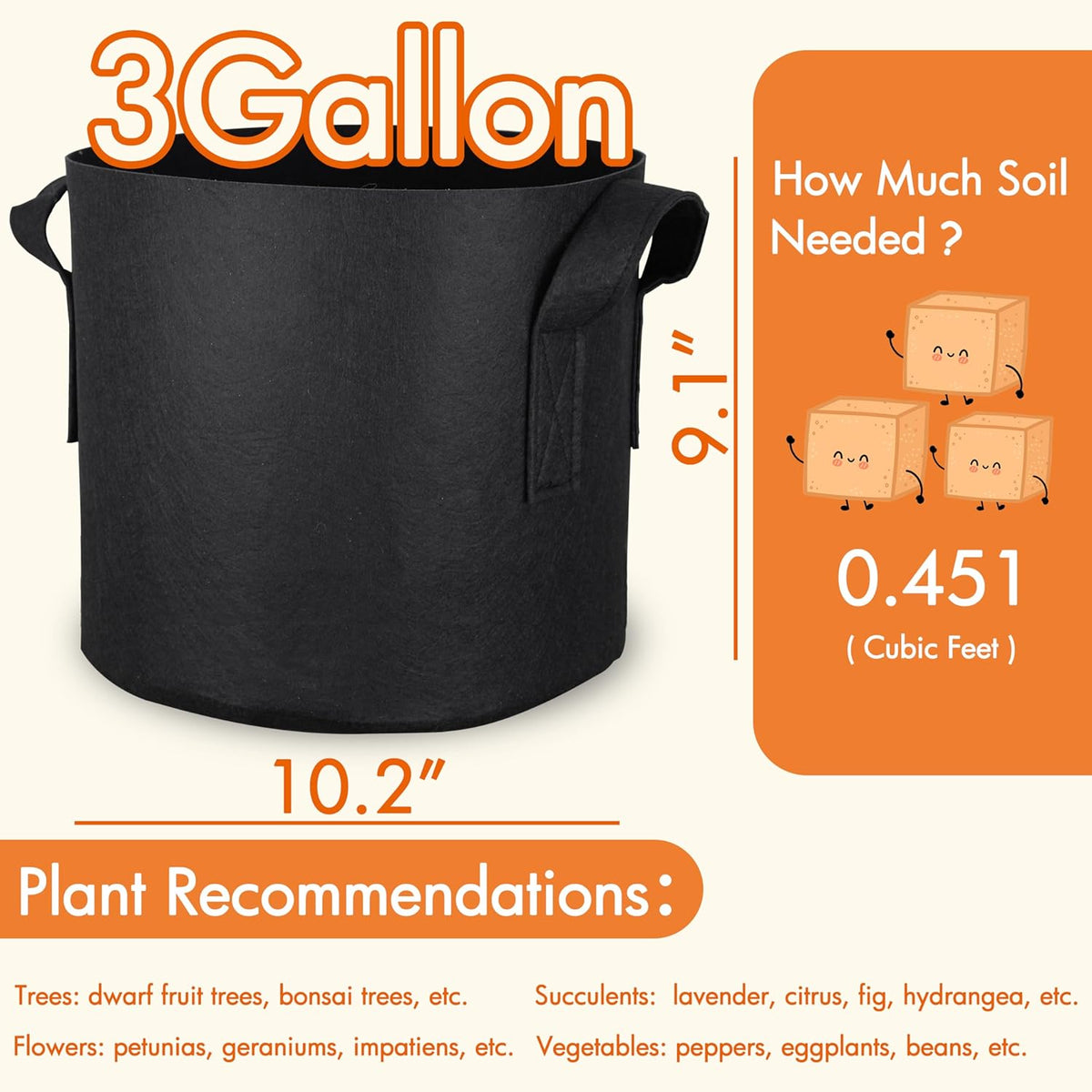 10-Pack 5 Gallon Grow Bags Fabric Pots with Heavy Duty Handles