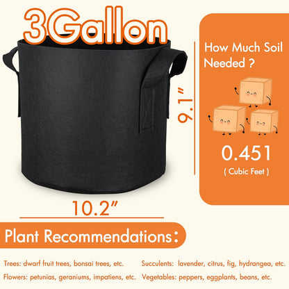 10-Pack 5 Gallon Grow Bags Fabric Pots with Heavy Duty Handles