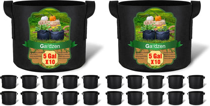 10-Pack 5 Gallon Grow Bags Fabric Pots with Heavy Duty Handles