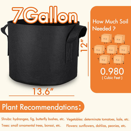10-Pack 5 Gallon Grow Bags Fabric Pots with Heavy Duty Handles