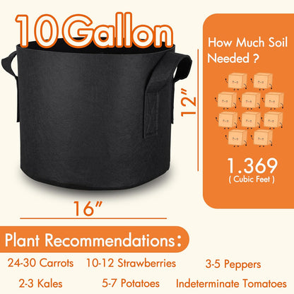10-Pack 5 Gallon Grow Bags Fabric Pots with Heavy Duty Handles