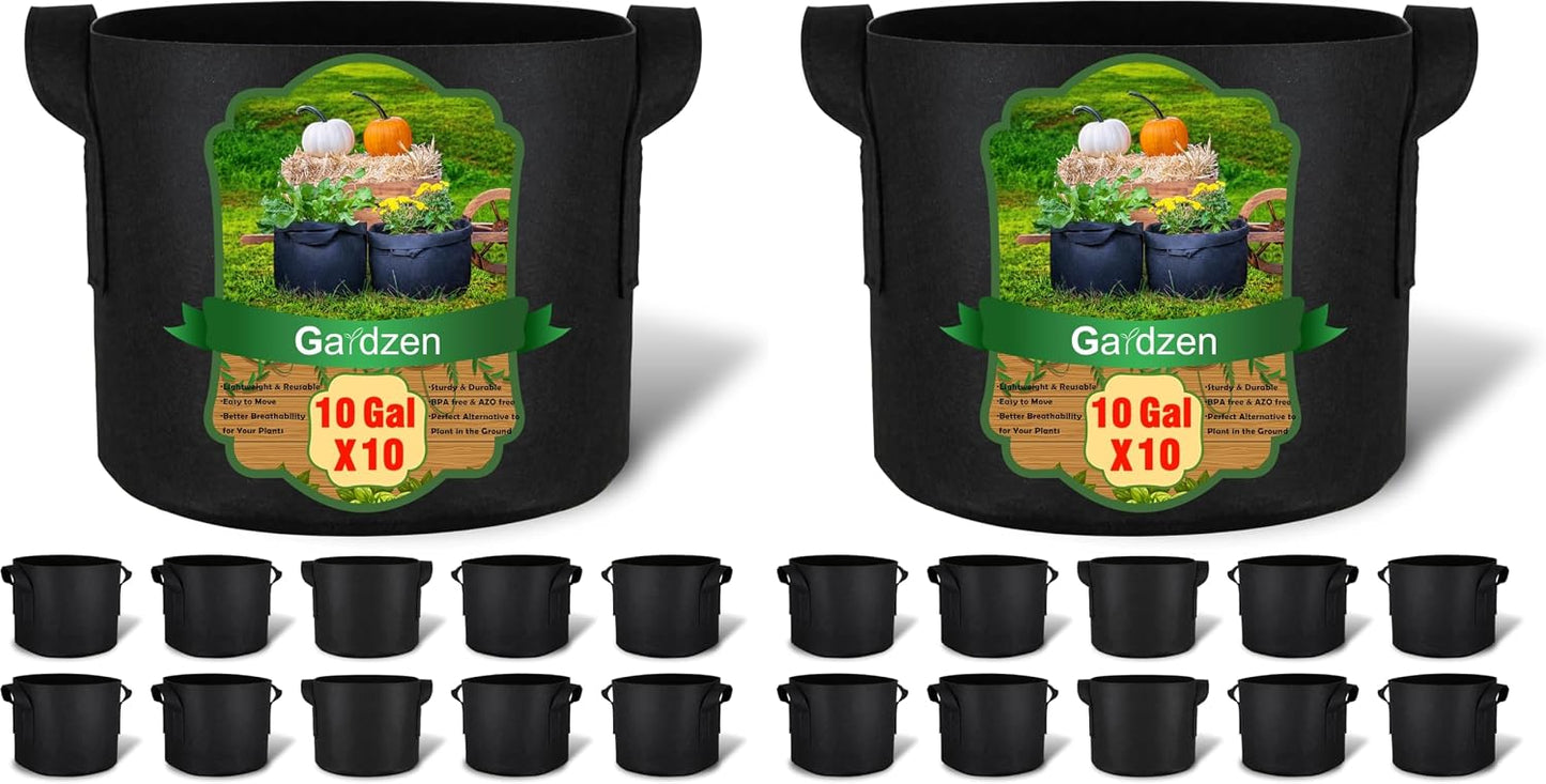 10-Pack 5 Gallon Grow Bags Fabric Pots with Heavy Duty Handles