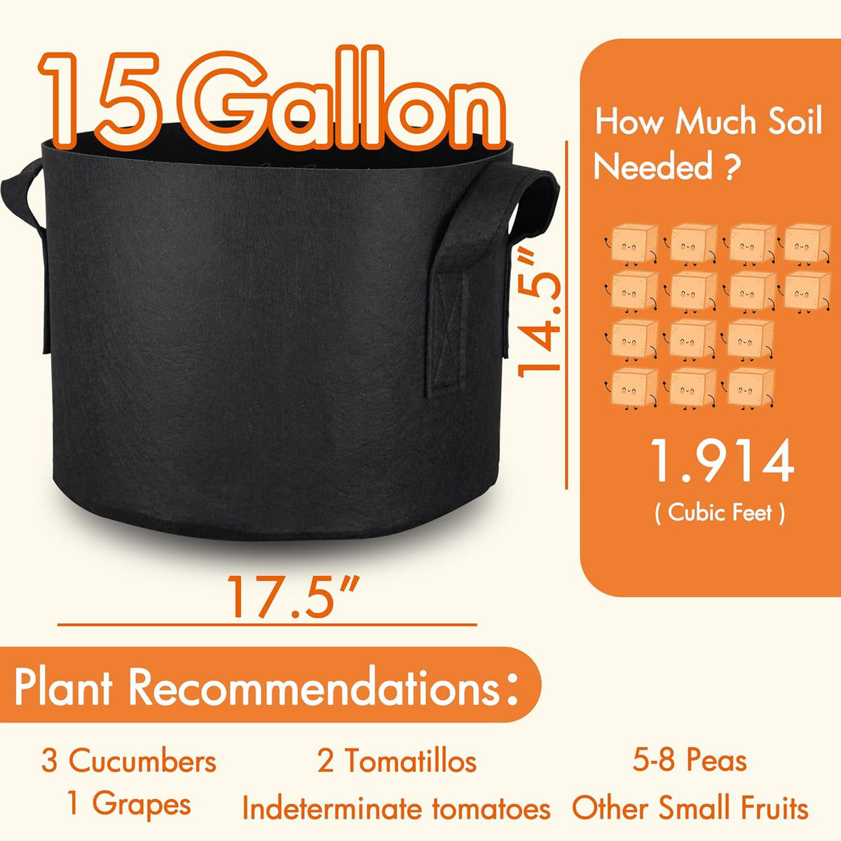 10-Pack 5 Gallon Grow Bags Fabric Pots with Heavy Duty Handles