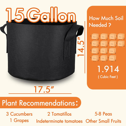 10-Pack 5 Gallon Grow Bags Fabric Pots with Heavy Duty Handles