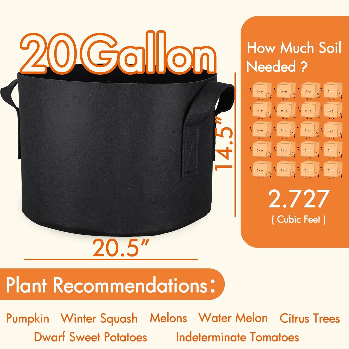 10-Pack 5 Gallon Grow Bags Fabric Pots with Heavy Duty Handles