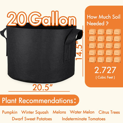 10-Pack 5 Gallon Grow Bags Fabric Pots with Heavy Duty Handles