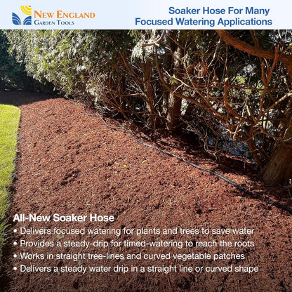 Flat Soaker Hose 25 ft, For Drip Irrigation, Extendable Non-Corrosive and Heavy Duty Couplings, Saves Water, For Raised Beds, Gardens and Vegetable areas, 700001