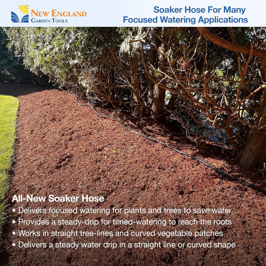 Flat Soaker Hose 25 ft, For Drip Irrigation, Extendable Non-Corrosive and Heavy Duty Couplings, Saves Water, For Raised Beds, Gardens and Vegetable areas, 700001